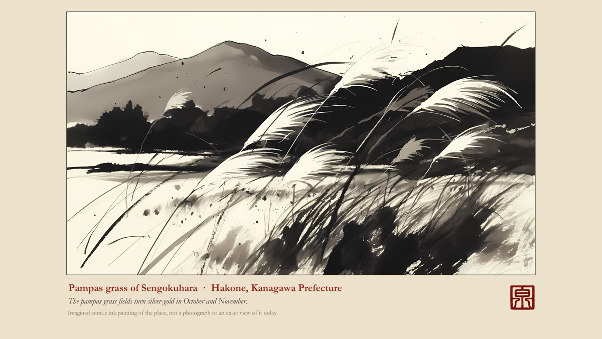 Sumi-e ink painting of pampas grass at Sengokuhara, Hakone